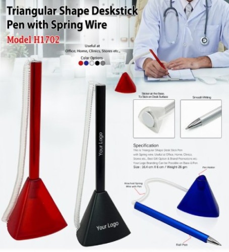 Triangular Shape DeskStick Pen With Spring Wire H 1702