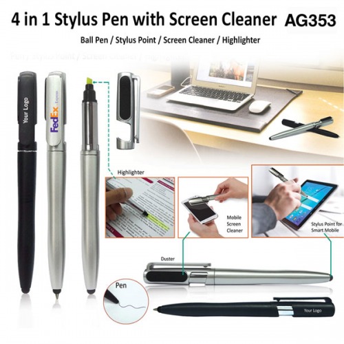 4 in 1 Stylus Pen with Screen Cleaner AG 353 In Bulk