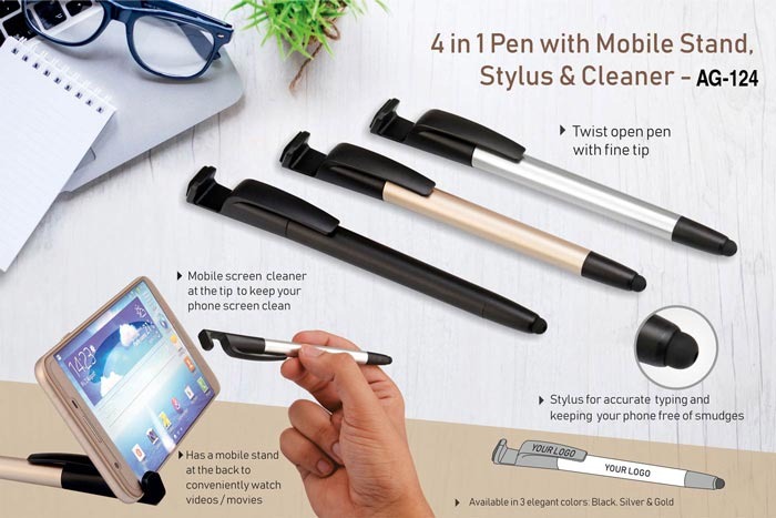 4 in 1 pen with mobile stand stylus and cleaner AG 124